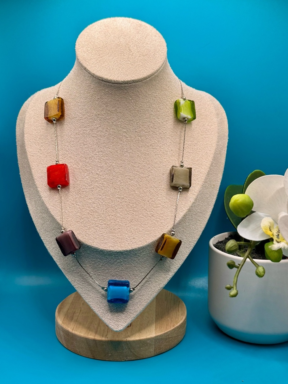 Multicolor Murano Venetian Glass Cube Necklace